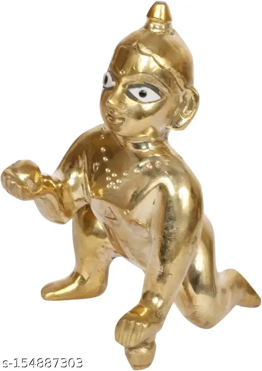 Brass Krishna Idol - 3inch Baby Laddu Gopal Statue, traditional Indian religious figurine