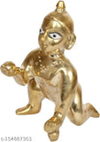 Brass Krishna Idol - 3inch Baby Laddu Gopal Statue, traditional Indian religious figurine