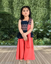Multicolor Starry Night Kurti Palazzo set for girls (Georgette, anarkali, embroidered, sleeveless). Sizes available from 1-12 years. Indian origin