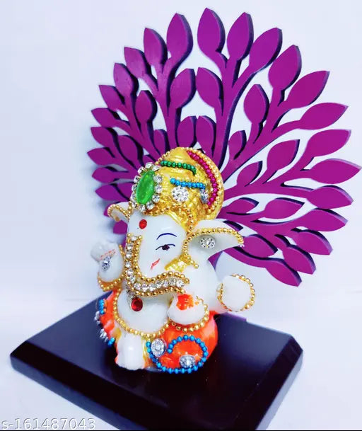 Stone-decorated poly resin Lord Ganesha sculpture, handcrafted from India