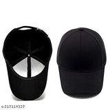 Classy Men black cotton baseball cap (pack-2), solid pattern, quality Indian-made hat
