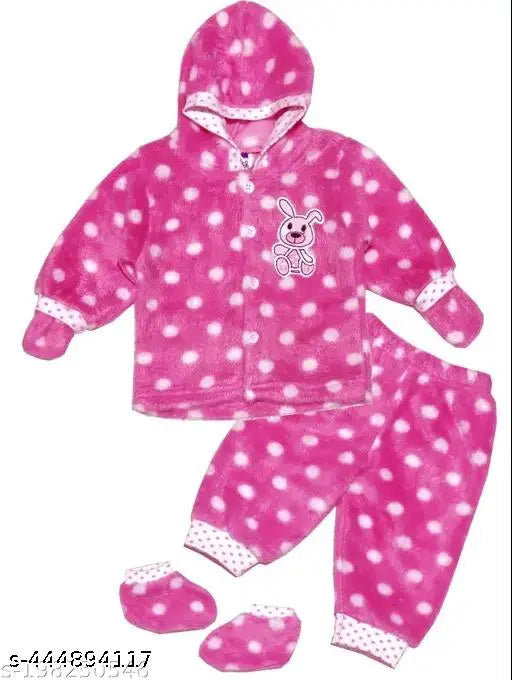 Wool winter bodysuit & sweater set for boys and girls with cute cartoon print, full sleeves