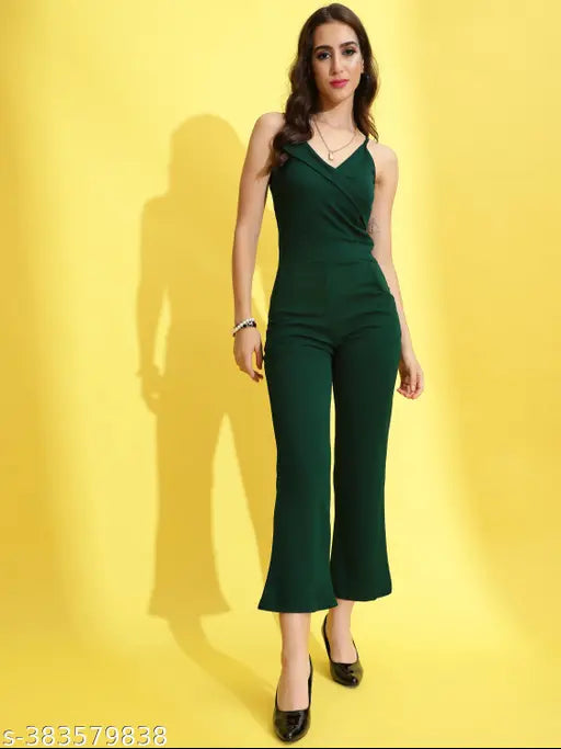 Stunning Green Lycra Sleeveless Jumpsuit - High-quality, flattering fit, perfect for any occasion