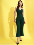 Stunning Green Lycra Sleeveless Jumpsuit - High-quality, flattering fit, perfect for any occasion