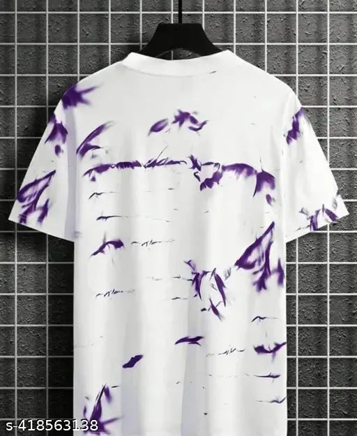 Purple oversized cotton half-sleeve t-shirt, printed down shoulder, trendy wear for men's casual fashion