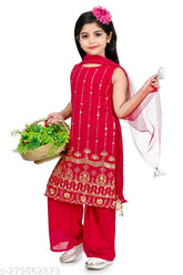 Embellished Georgette Naira Kurta Set with Dupatta, Indian partywear for girls aged 7-8 years