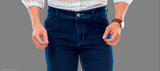 Dark blue stretchable men's denim jeans - versatile, solid-hued, timeless fashion choice