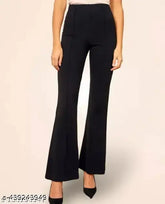 Black polyester blend formal/casual trousers for women (38"), high waist, solid design, versatile style
