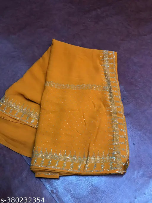 JUCEE Fashion Zamato silk saree with Swarovski diamond hot fix, Solid net party wear festive saree in Georgette and Chiffon blouse