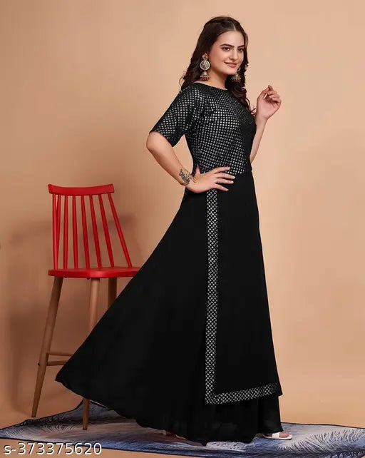 Georgette embellished kurti, short sleeves, women's nayra style from India
