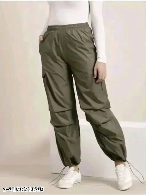 Women's classy polyester joggers with four pockets, solid color and comfortable fit