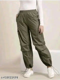 Women's classy polyester joggers with four pockets, solid color and comfortable fit