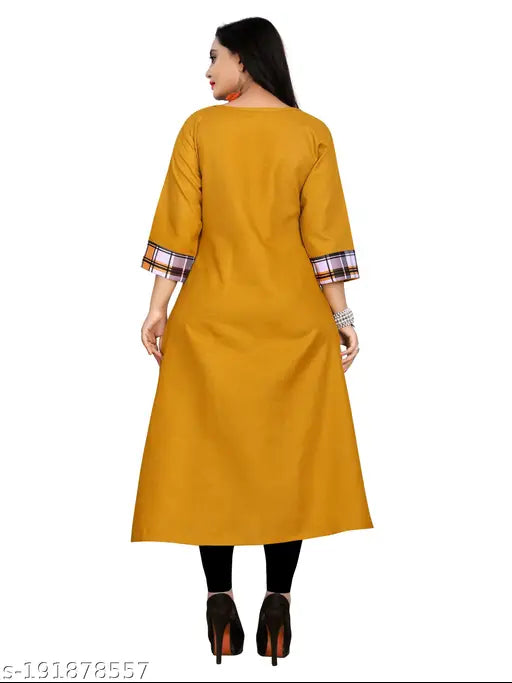 Cotton Abhisarika alluring kurti with three-quarter sleeves and printed combo, showcasing traditional Indian design in size S (36in bust, 44in length)
