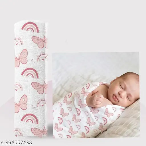 Soft cotton AC crib swaddling blanket, floral print, 4 layer dohar/towel (India), ideal for 0-3yr olds