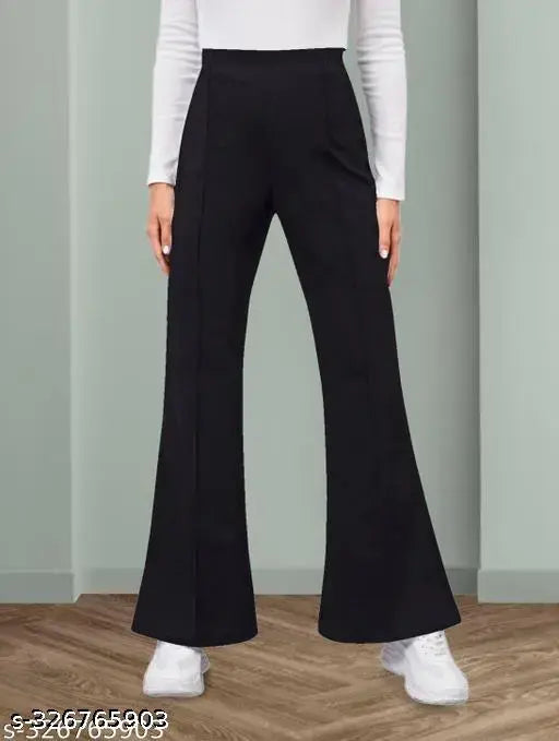 Black polyester blend trousers for women (38 inches), solid style, suitable for sizes 26-36