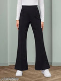 Black polyester blend trousers for women (38 inches), solid style, suitable for sizes 26-36
