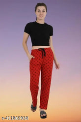 Red trendy fashionable comfy maxi pyjama for women, soft cotton fabric with cheerful print