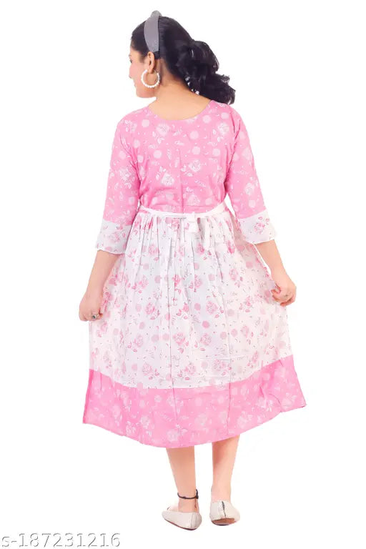 Rayon traditional printed long frock with three-quarter sleeves for 12-13 to 14-15-year-old girls, made in India