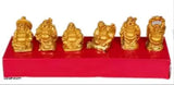 Golden Laughing Buddha statue set of 6 pieces by PAYSTORE, decorative polyresin figurines