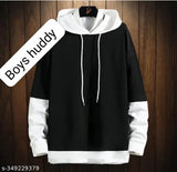 Stylish black and white wool hoodie for boys, solid pattern on display stand (10-16 years)