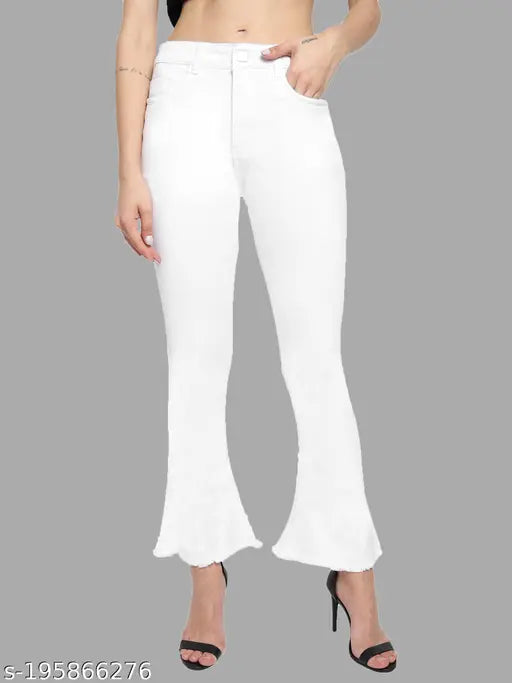 Live OK ankle length denim bell bottom jeans, stretchable and machine washable women's boot cut, made in India