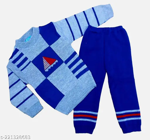 Colorblocked wool winter sweater pyjama pant set for kids, soft and warm for girls and boys aged 18 months to 5 years, made in India