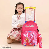 Queen-sized Indian Riders waterproof school trolley bag, pink polyester net, durable and stylish, free size (36cm x 28cm x 39cm), made in India