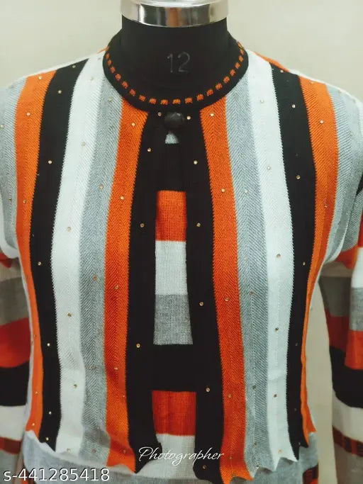 Black printed wool kurta pant set, three-quarter sleeves, palazzos - women's new winter wear