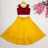 Kids Girls satin crop top with embellished lehenga and art silk dupatta, Indian designer fashion for 2-3, 3-4, 4-5 year olds