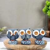 Colorful Morater owl figurine set (3 pieces), resin, 10"x10"x10", for home decor, living room, garden, office desk - Indian-made feng shui bird statues