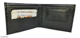 Black leather men's wallet by Odimo, featuring two compartments and three card slots