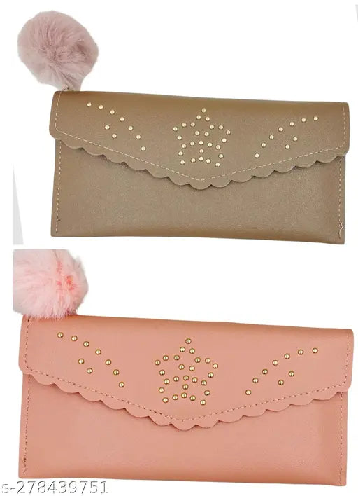 PU embellished ladies wallet with card holder, 2 compartments, free size (8in x 5in), Made in India