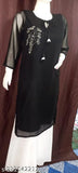 Solid Georgette Sarara Kurti set with Palazzos, three-quarter sleeves, hand embroidery - Indian ethnic wear