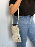 Embellished net polyester small crossbody bag, high-quality Jute material, fits large smartphones below 6.7 inches (iPhone 13, Galaxy A32), versatile for everyday use