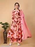 Georgette, three-quarter sleeve embroidered net floral designer gown. Indian Western fashion wear for women, size N