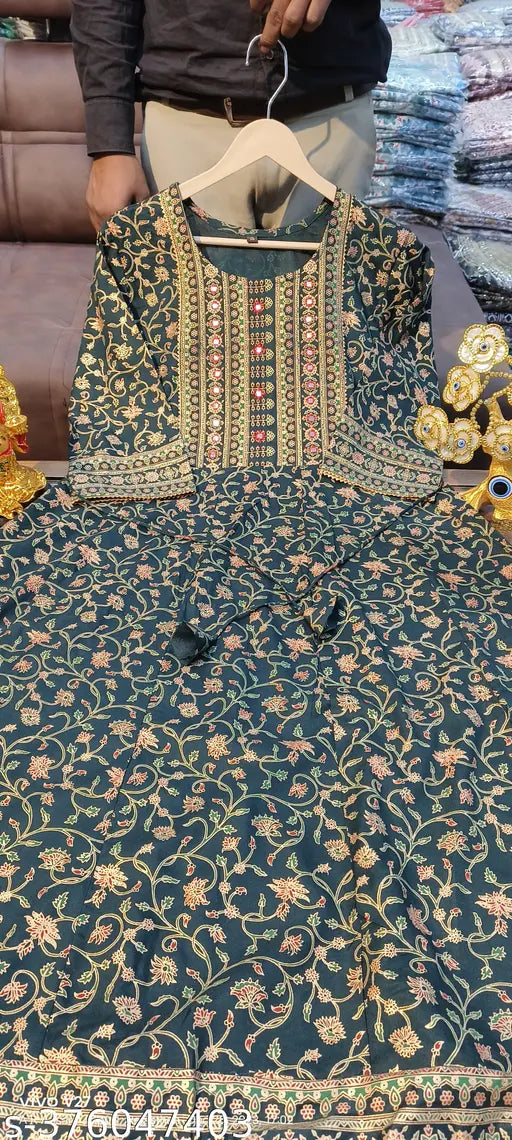 Jal printed rayon Anarkali kurti for women, three-quarter sleeves, vibrant Indian fashion on mannequin