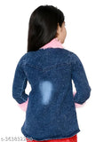 Suede embellished denim jacket for little girls, sequins on sleeves & pocket, premium construction, 100% cotton fleece pullover