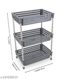 Grey 3-layer Bience plastic-stainless steel kitchen trolley with fruit & vegetable baskets and onion potato rack