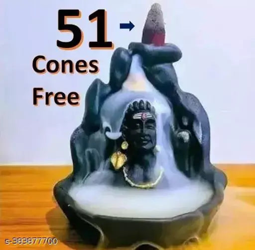Handcrafted resin Lord Shiva Adiyogi statue, 51 smoke backflow dhoop cone included. Indian decorative showpiece, 8cm x 12cm x 10cm