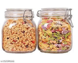 Airtight glass dry fruit jars, 750ml set of 2 with steel clamp lids and silicon seals for kitchen storage