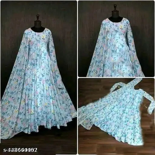 Blue Designer Georgette Gown with Heart Print - Traditional Indian attire for special occasions