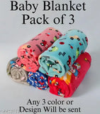 Lightweight microfiber baby blankets (3 pack), soft and comfortable for AC rooms, cartoon-themed, Indian origin