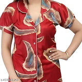 High-quality satin red printed women's & girls night suit set - comfortable & stylish pyjamas for restful slumber