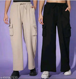 High-quality cotton blend solid color cargo trouser combo pack (S, M, L, XL), perfect for indoor relaxation and outdoor adventures with elasticized waistband and multiple pockets