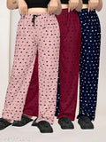 Cotton heart-printed pajama set for women (3-piece), Indian-made, classic cut and relaxing collar design