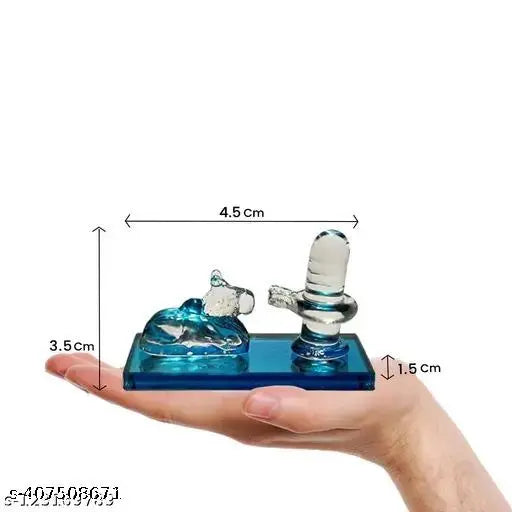 Multicolor crystal glass Shivling statue of Lord Shiva and Nandi, ideal for worship, decoration, or gift (3" inc L)