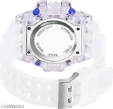 Blue digital transparent shockproof watch, multi-functional with color dial and white strap, waterproof sports watch for men or boys