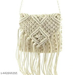 Natural cotton dori macrame cross bag, perfect for beach or casual outings, single compartment with zip closure