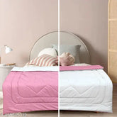 White and grey reversible cotton single bed comforter, vacuum packed - Indian made hollow fiber filling