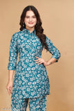 Trendy printed polyester top and palazzo set with three-quarter sleeves, cotton bottomwear. Indian designer fashion on display